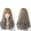 Wig Female Long Hair Highlighting Gradient Big Wave Hair Cover Comfortable Natural Full Shoulder Hair(Honey Tea Pick Haze Blue 53CM)