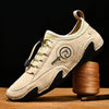 Spring And Summer Men Casual Breathable Peas Shoes Leather Pigskin Lazy Sneakers, Size: 44(Beige)