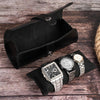 Contacts Family CF1117A 3 Watch Positions Leather Watch Box Round Buckle Outdoor Travel Watch Storage Box(Black)