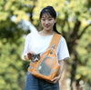 TAILUP Pet Carrier Bag, Foldable, PU Leather, Orange Brown, M