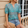 Women V-neck Loose Short-sleeved Printed T-shirt Top, Size: XL(Green Cashew)