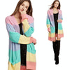 Loose Long Knitted Cardigan Women Sweater Jacket, Size: XL(Rainbow Stripes)