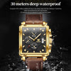 OLEVS 9925 Men Square Dial Multifunctional Waterproof Quartz Watch(Black + Gold)