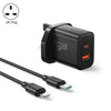 J0YROOM TCF05 20W USB+USB-C/Type-C Dual Interface Fast Charger Set, Specification:UK Plug(Black)