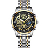 BINBOND 4010 Multifunctional Waterproof Hollowed Luminous Quartz Watch(Inter-gold Black Surface)