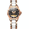 JIN SHI DUN 8831 Women Fashion Diamond Hollowed Waterproof Ceramic Mechanical Watch(Black)