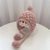 Hand-Woven Children Knitted Ear Protection Hat Autumn and Winter Thickened Baby Pineapple Grain Woolen Hat, Size: 48-53cm Head Circumference(Leather Pink)