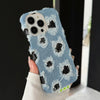 For iPhone 12 Creative Multi-hole Black Lace Denim PU Phone Case