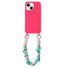 For iPhone 14 Plus Dopamine Card Slot Phone Case with Lanyard(Pink)