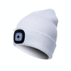 Unisex Warm Winter Polyacrylonitrile Knit Hat Adult Head Cap with 4 LED Lights, Button Battery (White)