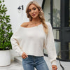 Female Sexy Strapless Knit Shirt Loose Bat Sleeve Knitted Tops, Size: S(White)