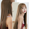 Wig Female Long Hair Full Headgear Straight Hair Natural Air Bangs Full Top Wig(Cool Brown 58CM)
