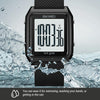 SKMEI 1866 Square Large Screen Men Steel Belt Multi-function Night Light Alarm Clock Watch(Black White Machine)