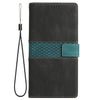 For iPhone 13 Pro Max Grid Stitching Leather Phone Case with Lanyard(Black)