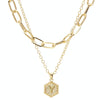 26 Alphabet Double Layer Necklace Hexagonal Letter Pendant Layered Collarbone Chain, Style: Y