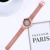Smeeto Women Fashion Flower with Rhinestone Mesh Belt Alloy Bracelet Quartz Watch(rose gold)