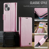 For iPhone 13 AutSpace A11 Side Buckle MagSafe Magnetic RFID Phone Leather Case(Rose Gold)