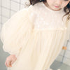 Summer Girls Mesh Tutu Puff Sleeve Dress, Kid Size:90cm(Beige)