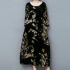 Cropped Sleeve Round Neck Long Dress Gold Velvet Loose Skirt, Size:XXXXL(Black)