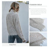 Ladies Loose Off Shoulder Ripped Long-Sleeved Turtleneck Autumn Knitted Sweater, Size:S(Beige)