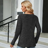 Autumn And Winter Round Neck Button Split Loose Long-Sleeved T-Shirt Top, Size: XXL(Black)