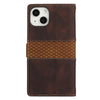 For iPhone 14 Grid Stitching Leather Phone Case with Lanyard(Brown)