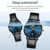 OLEVS 5869 1 Pair Couple Waterproof Genuine Leather Strap Quartz Watch(Blue)