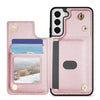 For Samsung Galaxy S21+ 5G Rhombic Dual Buckle Card Slots Phone Case with Lanyard(Rose Gold)