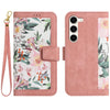 For Samsung Galaxy S23+ 5G Floral Pattern Leather Phone Case with Lanyard(Pink)
