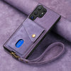 For Samsung Galaxy S25 Ultra 5G Retro Card Wallet Fold Leather Phone Case with Strap(Purple)