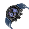 SANDA 5010P Six-Pin Cool Big Dial Waterproof Three-Eye Men Watch Leather Strap Fashion Trend Men Watch(Blue)