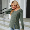 Autumn And Winter Round Neck Button Split Loose Long-Sleeved T-Shirt Top, Size: XXL(Green)
