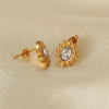 OPK GE944 1pair Vintage Simple Diamond Earrings Stainless Steel Gold-Plated Earrings(White Diamond)