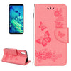 For iPhone X / XS Pressed Flowers Butterfly Pattern Horizontal Flip Leather Case with Holder & Card Slots & Wallet & Lanyard(Pink)