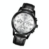 FNGEEN 4006 Men Trendy Waterproof Quartz Watch(Black Leather Black Steel White Surface)