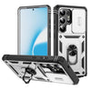 For Samsung Galaxy S25 Ultra 5G Sliding Camshield TPU Hybrid PC Phone Case with Holder(White+Black)