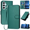 For Samsung Galaxy A26 5G YX0070 Carbon Fiber Buckle Leather Phone Case with Lanyard(Dark Green)