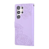 For Samsung Galaxy S23 Ultra 5G Rose Flower Embossed 3-Card Slots Leather Phone Case(Purple)