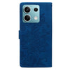For Redmi Note 13 5G Lace Floral Embossed Magnetic Buckle PU Phone Case With Wrist Strap(Blue)