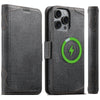 For iPhone 14 Pro Suteni J07 Multi-functional Horizontal MagSafe Denim Leather Phone Case(Black)