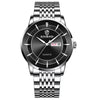 BINBOND B2077 30M Waterproof Quartz Luminous Watch Butterfly Buckle Men's Steel Belt Watch(White Steel-Black)