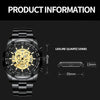 BINBOND S034 30M Waterproof Quartz Watch Skull Skeleton Luminous Watch(Black Steel Black Gold Nail)