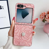For Samsung Galaxy Z Flip5 5G 3D Camellia Plaid Fabric DIY PC Phone Case(Pink)