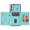 For Samsung Galaxy S22+ 5G Three Fold Card Bag Phone Case with Long Lanyard(Mint)