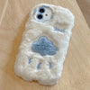 For iPhone 12 Embroidered Plush TPU Phone Case(Beige Cloud)