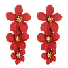 1 Pair Multilayer Flower Earrings Alloy Paint Long Earrings(Red)