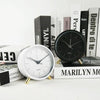 Metal Quartz Alarm Clock Simple Silent Desktop Round Pointer Living Room Clock(Black)