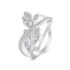BSR453-7 S925 Sterling Silver White Gold Plated Zircon Luxury Leaf Ring