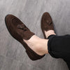 Men Leather Shoes Suede Tassels Slip-on Peas Shoes, Size:41(Brown)