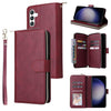 For Samsung Galaxy S25 5G 9-Card Slots Zipper Wallet Bag Leather Phone Case(Wine Red)
